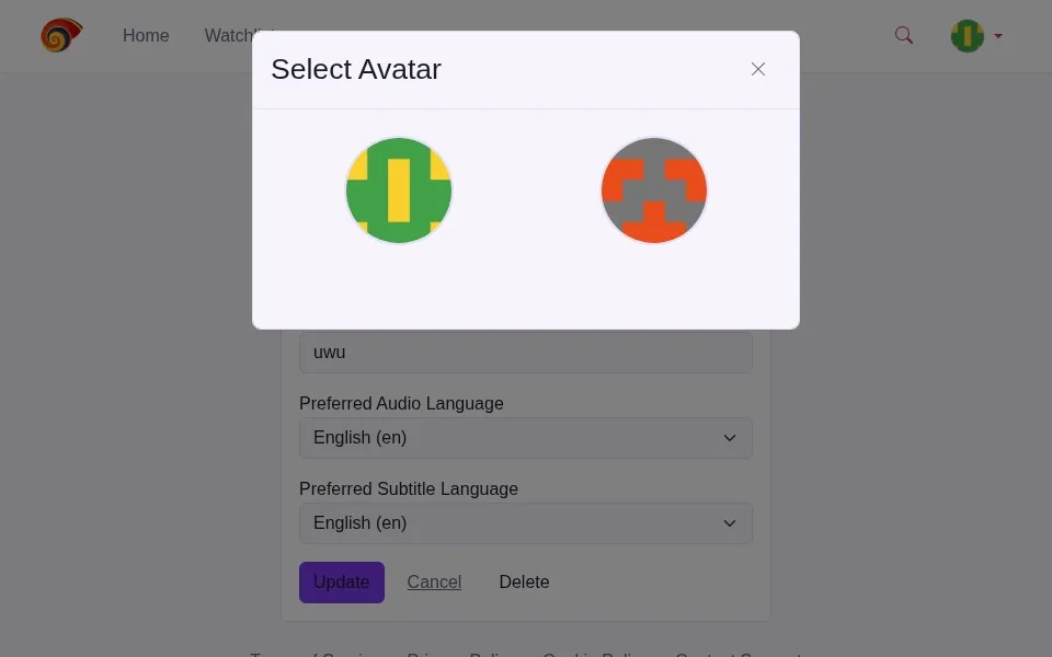 Choosing a profile avatar from the asset library, Nova light theme