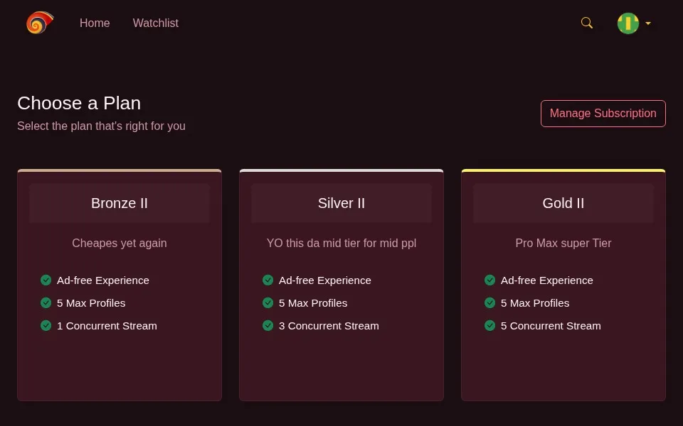 Subscription pricing tiers page, Sunset theme